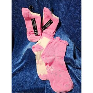 6 Pairs Mac + Jac Pink Ruffle Frilly Silver Star Quarter Length Socks Women 9-11